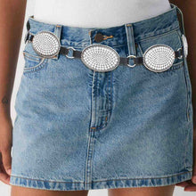 Load image into Gallery viewer, Western Belt Oval Rhinestone Cowboy Silver Chain