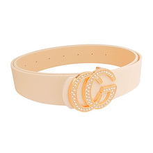 Load image into Gallery viewer, Cream and Rhinestone Gold Letter Belt