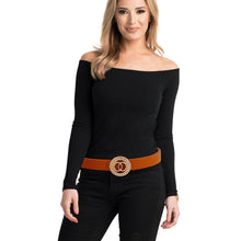 Load image into Gallery viewer, Camel and Rhinestone Gold Infinity Belt