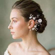 Load image into Gallery viewer, Bridal Gold Pearl White Flower Left Ear Cuff Earring