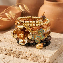 Load image into Gallery viewer, Memory Wire Earthy Bead Butterfly Flower Bracelet