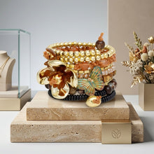 Load image into Gallery viewer, Memory Wire Earthy Bead Butterfly Flower Bracelet