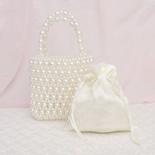 Load image into Gallery viewer, Top Handle Vintage Woven Cream Pearl Crossbody Bag