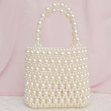 Load image into Gallery viewer, Top Handle Vintage Woven Cream Pearl Crossbody Bag
