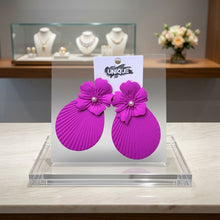 Load image into Gallery viewer, Large Stud Fuchsia Flower Fanned Teardrop Earrings