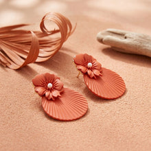 Load image into Gallery viewer, Large Stud Orange Flower Fanned Teardrop Earrings