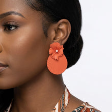 Load image into Gallery viewer, Large Stud Orange Flower Fanned Teardrop Earrings