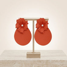 Load image into Gallery viewer, Large Stud Orange Flower Fanned Teardrop Earrings