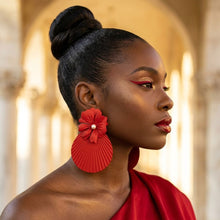Load image into Gallery viewer, Large Stud Red Flower Fanned Teardrop Earrings