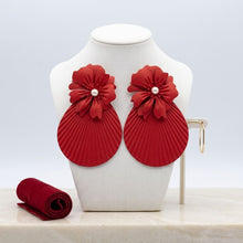 Load image into Gallery viewer, Large Stud Red Flower Fanned Teardrop Earrings
