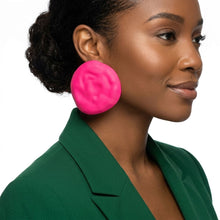 Load image into Gallery viewer, Fuchsia Stud XL Hammered Gold Domed Disc Earrings