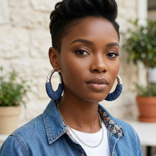 Load image into Gallery viewer, Hoop Denim Wrapped Thick Silver Bubble Earrings