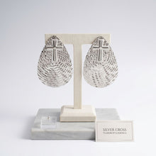Load image into Gallery viewer, Silver Textured Teardrop Cross XL Stud Earrings