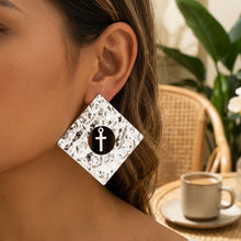 Load image into Gallery viewer, Silver Hammered Diamond Cross Large Stud Earrings