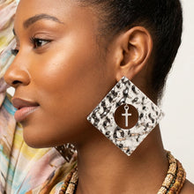 Load image into Gallery viewer, Silver Hammered Diamond Cross Large Stud Earrings