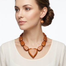 Load image into Gallery viewer, Brown Wood Bead and Heart Pendant Necklace