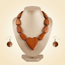 Load image into Gallery viewer, Brown Wood Bead and Heart Pendant Necklace