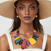 Load image into Gallery viewer, Collar Chunky Geo Multicolor Wood Earthy Necklace