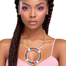 Load image into Gallery viewer, Necklace Radiant Halo Crystal Pendant Gold Multi