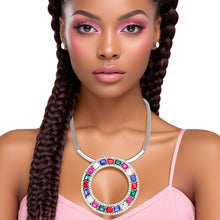 Load image into Gallery viewer, Necklace Radiant Halo Crystal Pendant Silver Multi