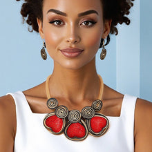 Load image into Gallery viewer, Bib Red Rhinestone Heart Gold Black Wire Set