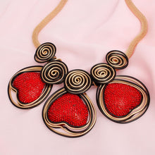 Load image into Gallery viewer, Bib Red Rhinestone Heart Gold Black Wire Set