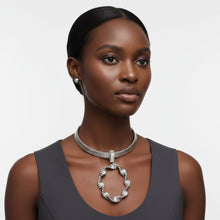 Load image into Gallery viewer, Choker Silver Ribbed Link Twisted Pendant Necklace