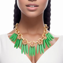 Load image into Gallery viewer, Necklace Tribal Green Wood Fringe for Women