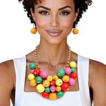 Load image into Gallery viewer, Bib Rainbow Wood Bead Cluster Necklace Women