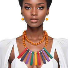 Load image into Gallery viewer, Necklace Wood Bead and Wood Bib Set for Women