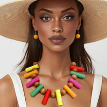 Load image into Gallery viewer, Collar Multicolor Wood Balanced Asymmetry Necklace