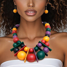 Load image into Gallery viewer, Bib Chunky Multicolor Wood Geometric Bead Necklace