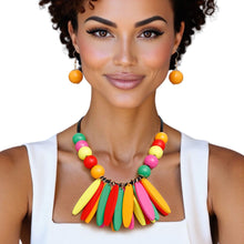 Load image into Gallery viewer, Bib Oval Wood Bead Rainbow Necklace for Women