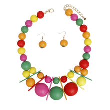 Load image into Gallery viewer, Bib Chunky Rainbow Wood Geometric Bead Necklace