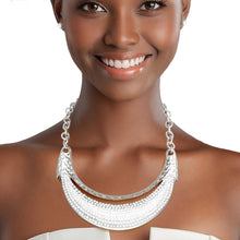 Load image into Gallery viewer, Bib High Shine Rigid Silver Plate Bling Necklace