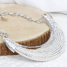 Load image into Gallery viewer, Bib High Shine Rigid Silver Plate Bling Necklace