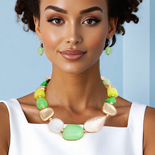 Load image into Gallery viewer, Beaded Green and Gold Beachy Shell Link Necklace