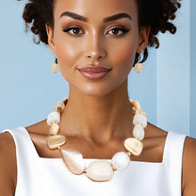 Load image into Gallery viewer, Beaded Ivory and Gold Beachy Shell Link Necklace