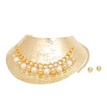 Load image into Gallery viewer, Armor Choker Collar Pearl Rigid Gold Metal Set