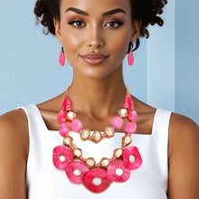 Load image into Gallery viewer, Statement Fuchsia and Gold Cosmic Layered Necklace