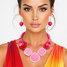 Load image into Gallery viewer, Beaded Artistic Fuchsia Flower Statement Necklace