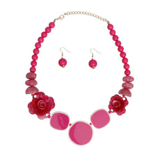 Load image into Gallery viewer, Beaded Artistic Fuchsia Flower Statement Necklace