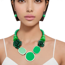 Load image into Gallery viewer, Beaded Artistic Green Flower Statement Necklace