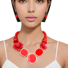 Load image into Gallery viewer, Beaded Artistic Red Flower Statement Necklace