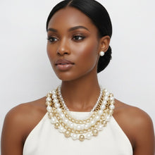 Load image into Gallery viewer, Mixed Media Cream Pearl Gold Chain Layer Necklace
