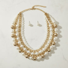 Load image into Gallery viewer, Mixed Media Cream Pearl Gold Chain Layer Necklace