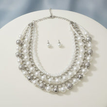 Load image into Gallery viewer, Mixed Media White Pearl Silver Chain Necklace