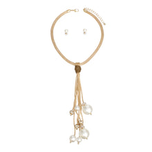Load image into Gallery viewer, Tassel Long Cream Pearl Rhinestone Gold Necklace