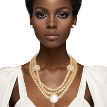 Load image into Gallery viewer, Layered Gold Mesh Snake Chain Ball Pearl Necklace