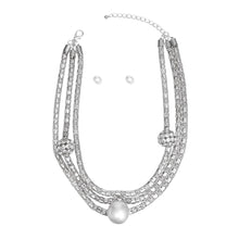 Load image into Gallery viewer, Layered Silver Mesh Snake Chain Ball Pearl Set